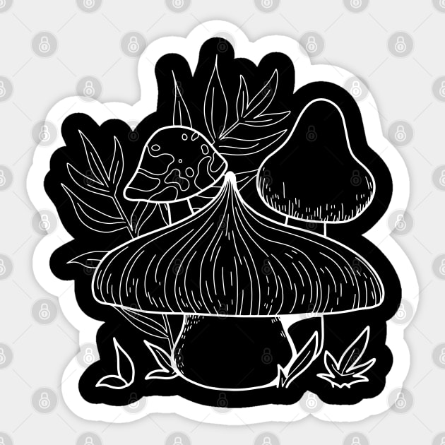 Line Art Design Mushroom Sticker by Promen Shirts